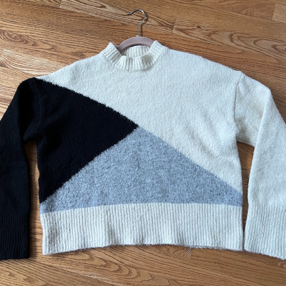 Zara Women's Sweater - Black, Gray, and Cream Sz M Polyester Wool Alpaca